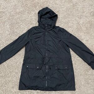 St Johns Bay Rain Jacket Women Large Black Packable Hooded Water Resistant Light